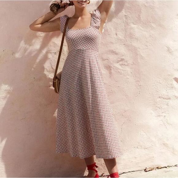 NEW Boden Ruffle Straps Jersey Midi Sundress Floral Vermillion Bloom Bud Size 6 - Picture 7 of 13